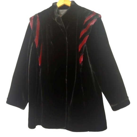 Vintage Borgessa Casper Womens Medium Coat Faux Fur USA Union Made Black Purple - Picture 1 of 15